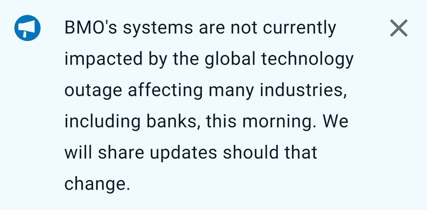 滿地可銀行BMO指該銀行未受事故影響。（滿地可銀行網頁截圖）