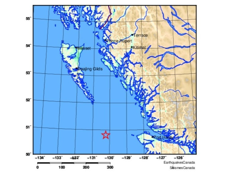 溫哥華島西岸對開水域今晨發生4級地震