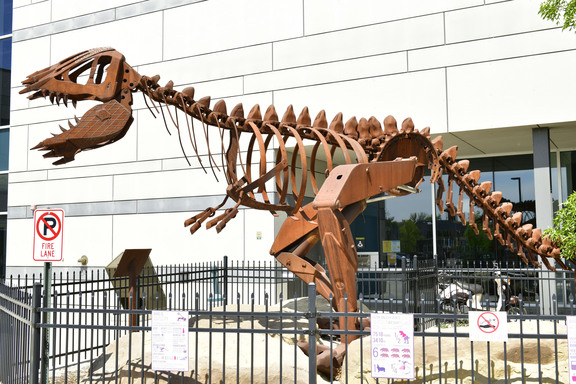 鐵骨恐龍是以舊機械零件焊接而成。
