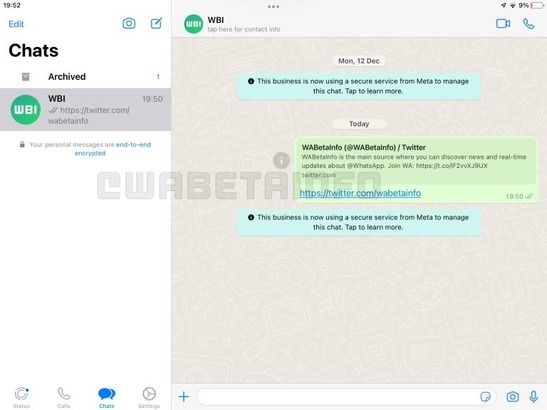 最新版本的 WhatsApp Beta 已能在 Apple 的 TestFlight 平台上與 iPadOS 相容。