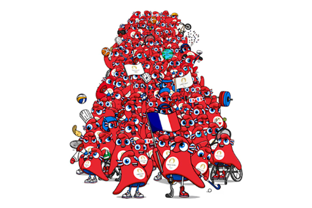 2024 巴黎奧運吉祥物 Phryges，肚子上有巴黎奧運會徽。(Photo by Olympics.com)