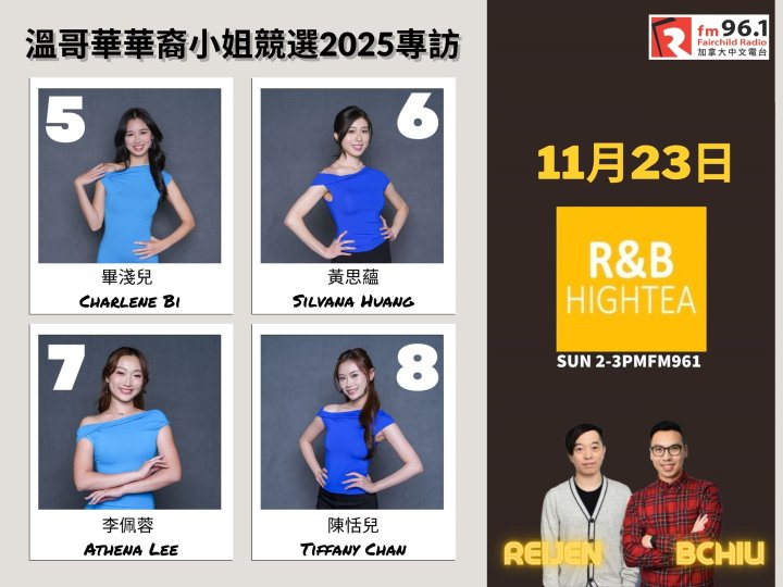 「R&B High Tea」 專訪《溫哥華華裔小姐競選2025》 5 至8 號佳麗