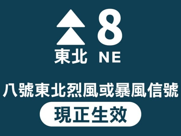 香港天文台在當地晚上11時10分改發8號東北烈風或暴風信號並會至少維持至明早10時 